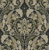 Seabrook Thornton Vintage Damask Deep Sea Wallpaper