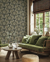 Seabrook Thornton Vintage Damask Deep Sea Wallpaper