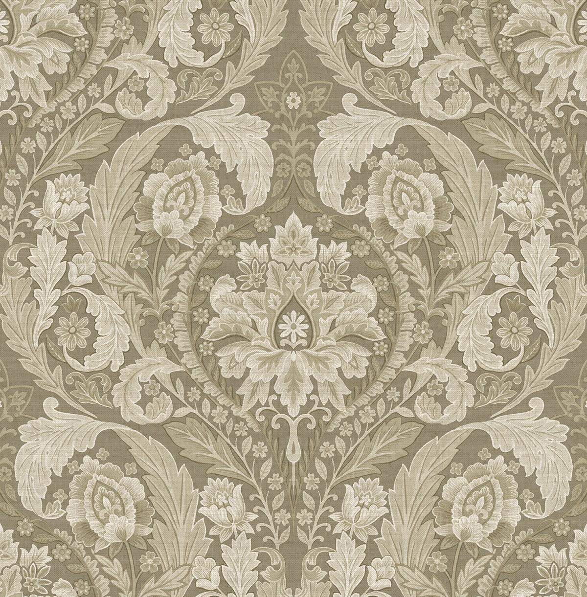 Seabrook Thornton Vintage Damask Latte Wallpaper