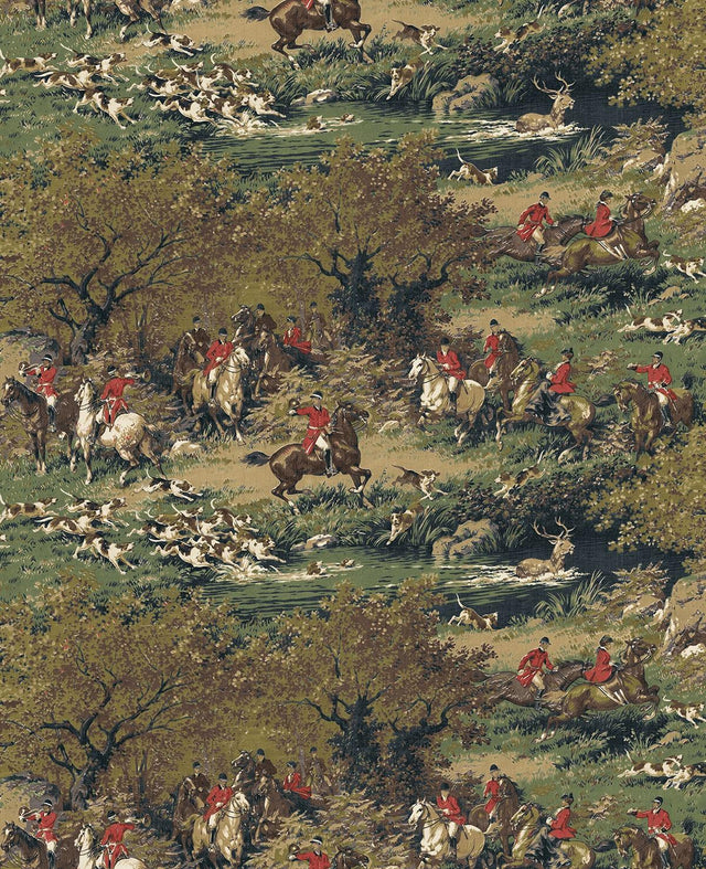 Seabrook Taunton Hunt Scene Olive & Midnight Wallpaper