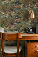Seabrook Taunton Hunt Scene Olive & Midnight Wallpaper