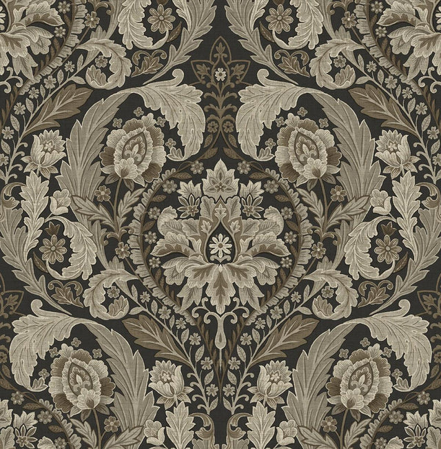 Seabrook Thornton Vintage Damask Cliffside Wallpaper