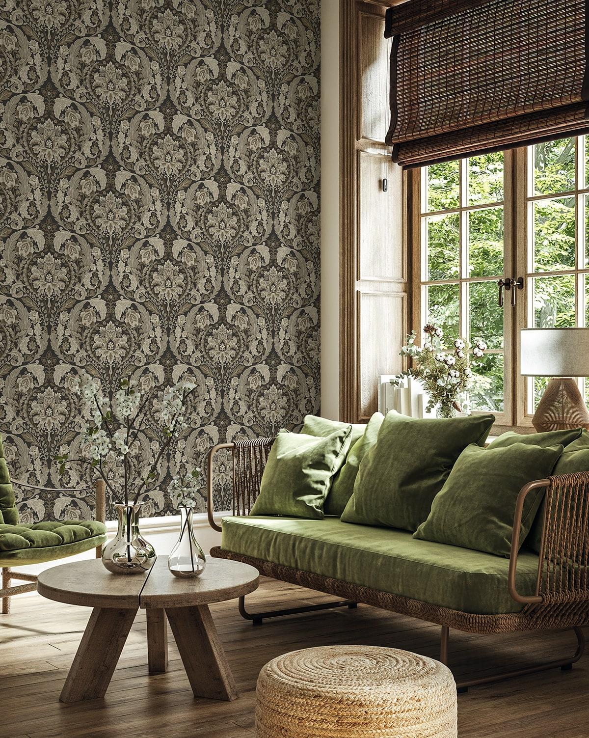 Seabrook Thornton Vintage Damask Cliffside Wallpaper