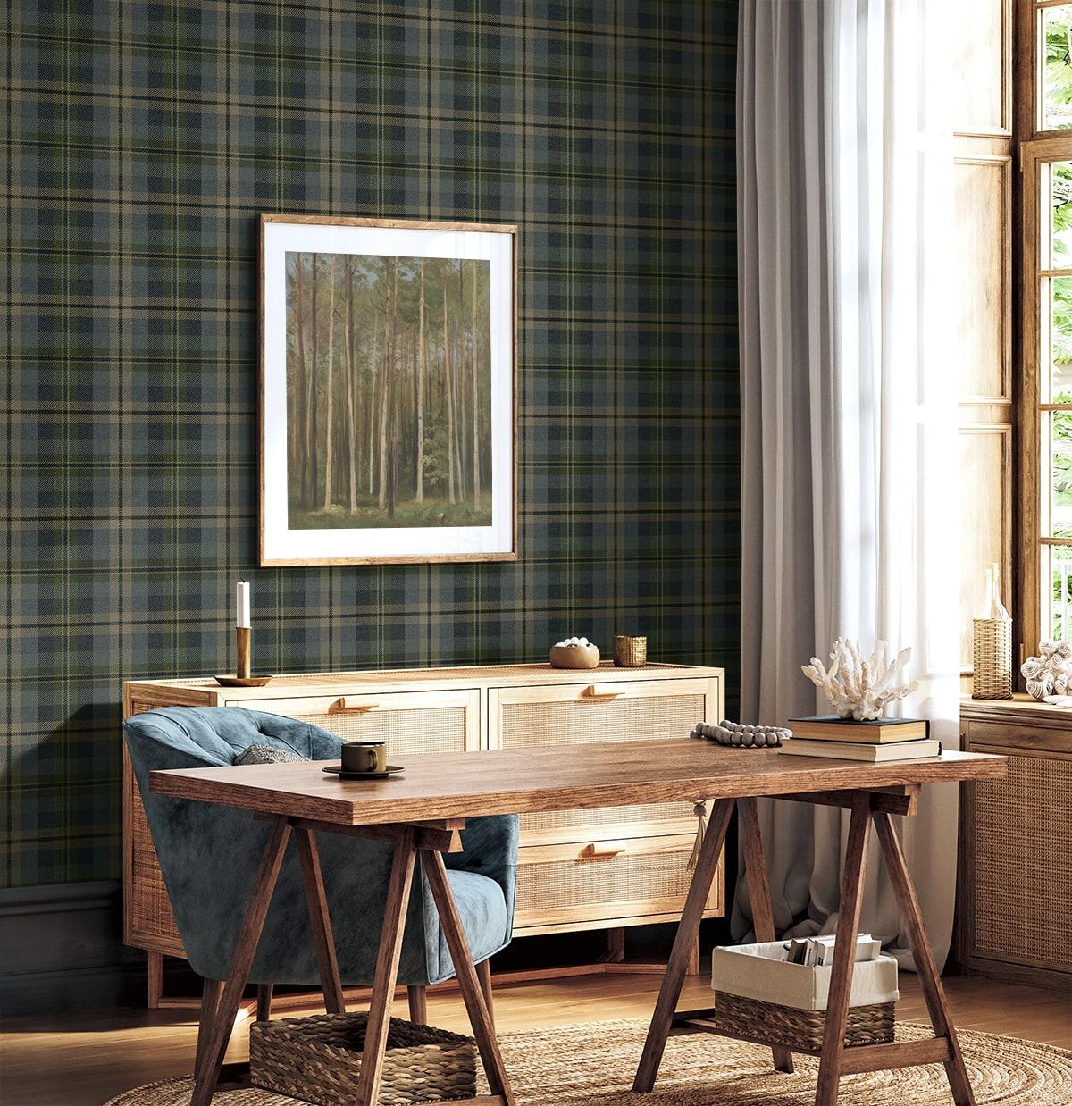 Seabrook Thornbury Tailored Plaid Deep Sea Wallpaper