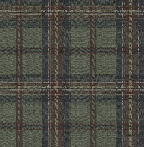 Seabrook Herringbone Plaid Adobe & Antique Green Wallpaper