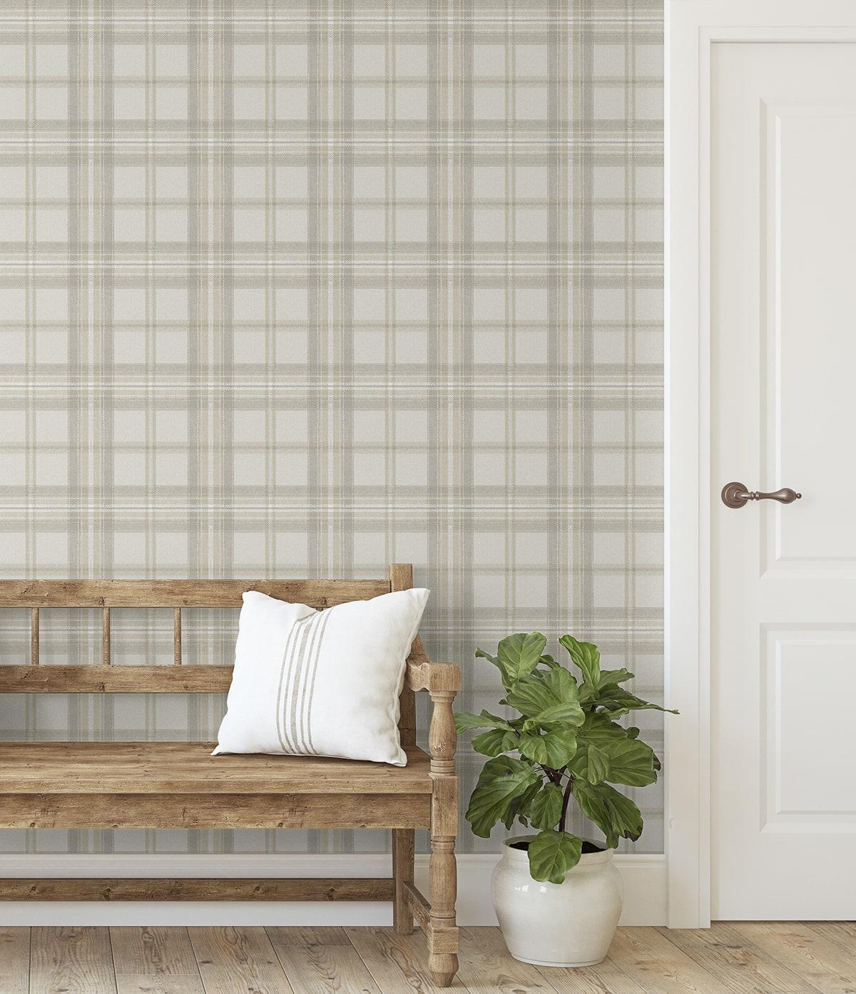 Seabrook Herringbone Plaid Frosted Calcutta Wallpaper