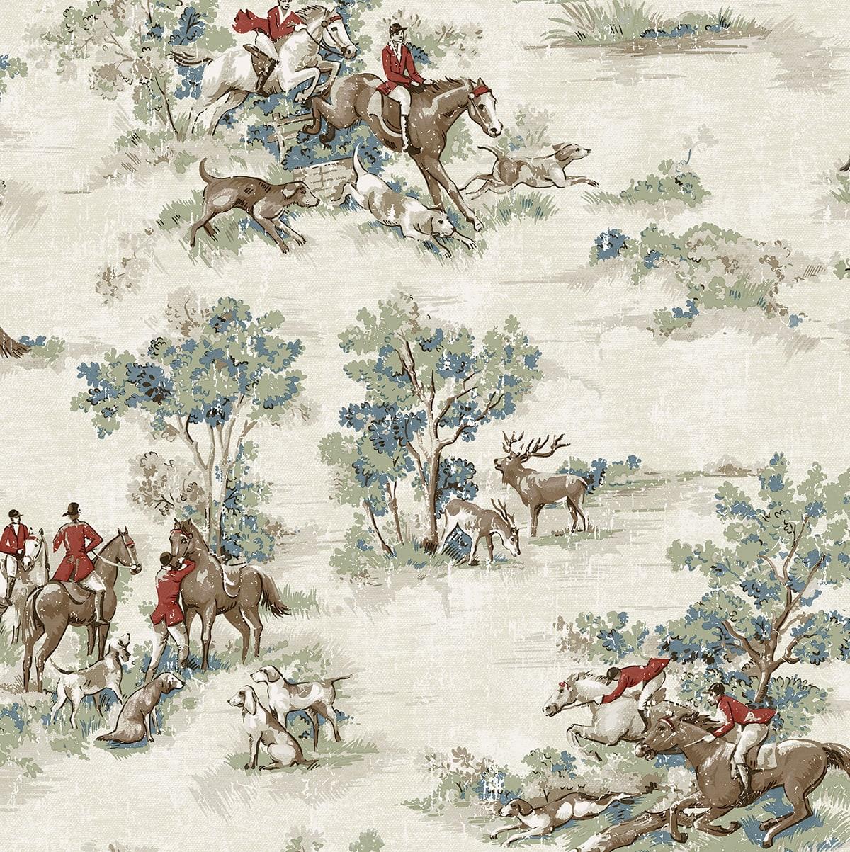 Seabrook Horse Race Bluestone & Garnet Wallpaper