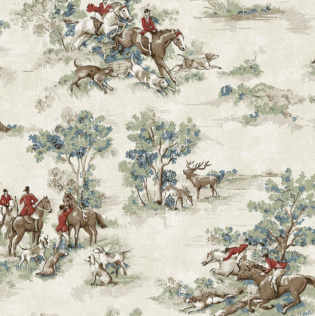 Seabrook Horse Race Bluestone & Garnet Wallpaper
