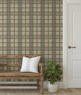 Seabrook Herringbone Plaid Clay & Sage Wallpaper