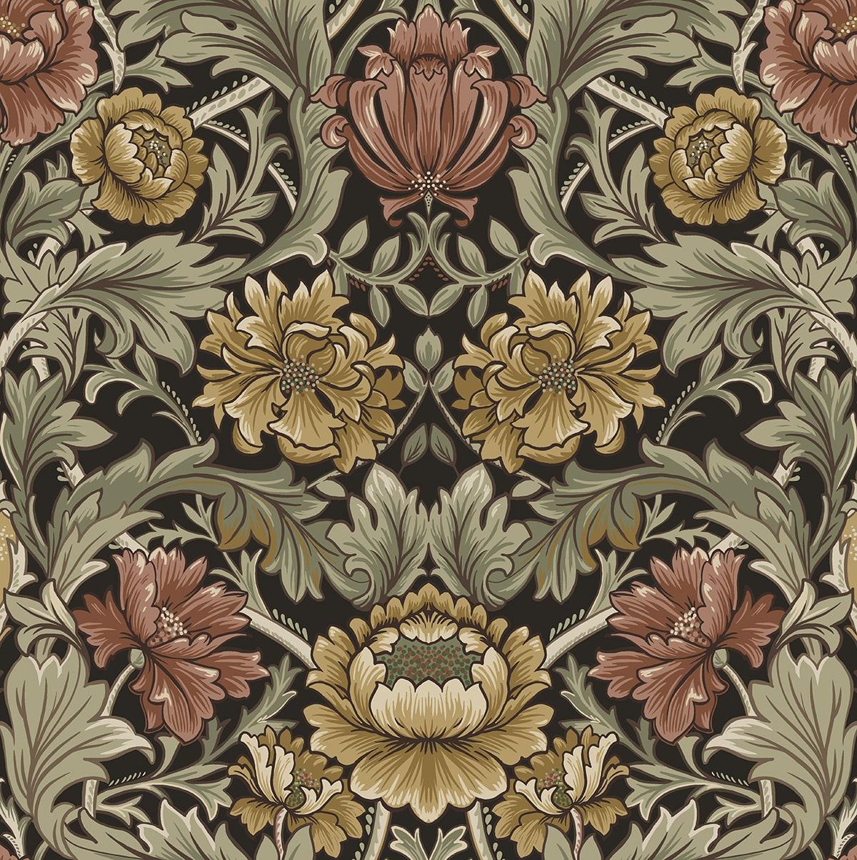 Seabrook Acanthus Floral Cameo Espresso Wallpaper