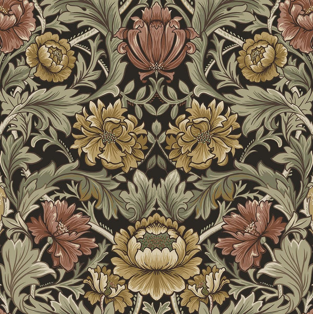 Seabrook Acanthus Floral Cameo Espresso Wallpaper