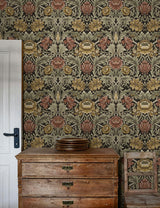 Seabrook Acanthus Floral Cameo Espresso Wallpaper