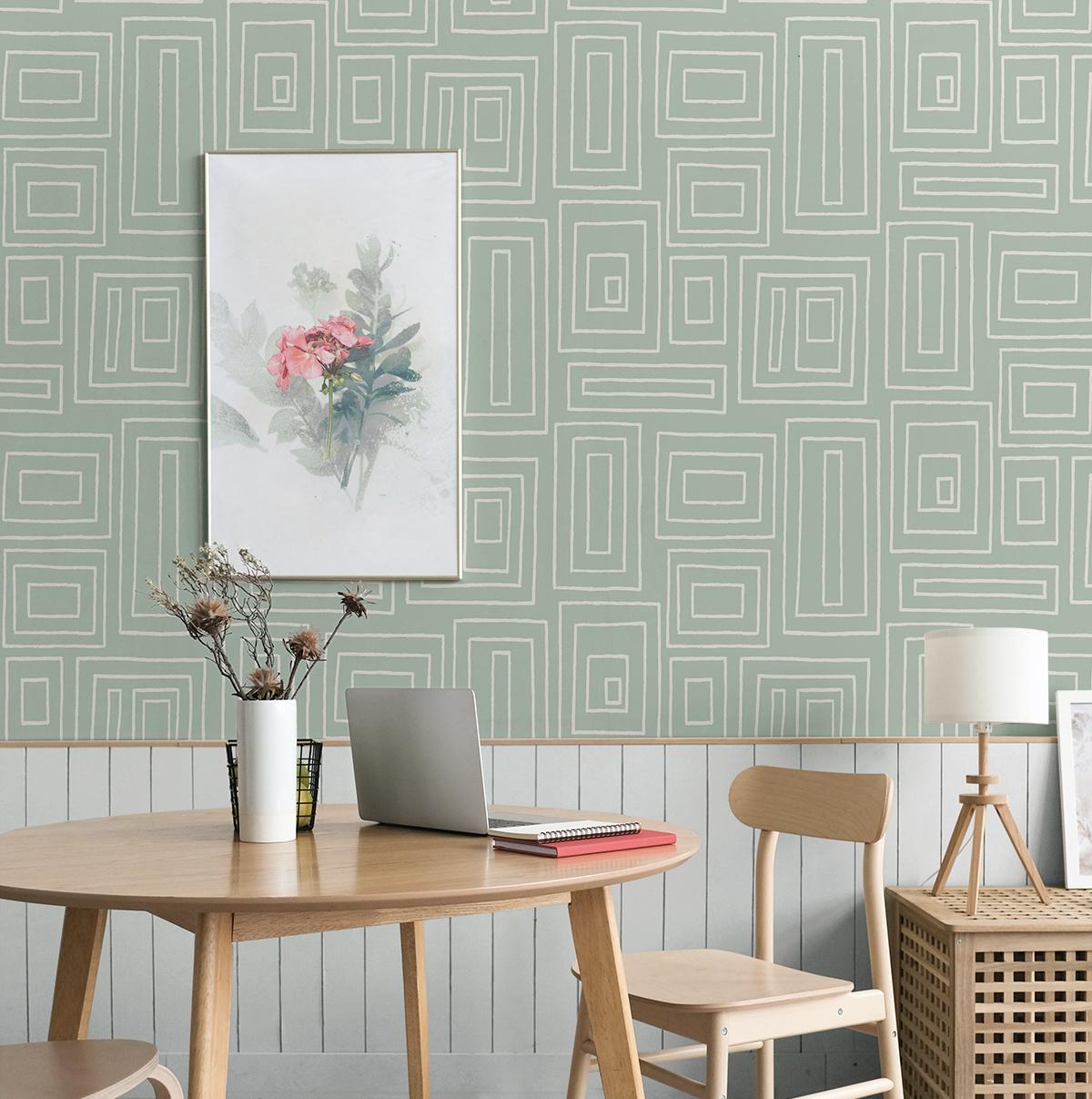 Seabrook Rectangle Geo Aloe Green Wallpaper