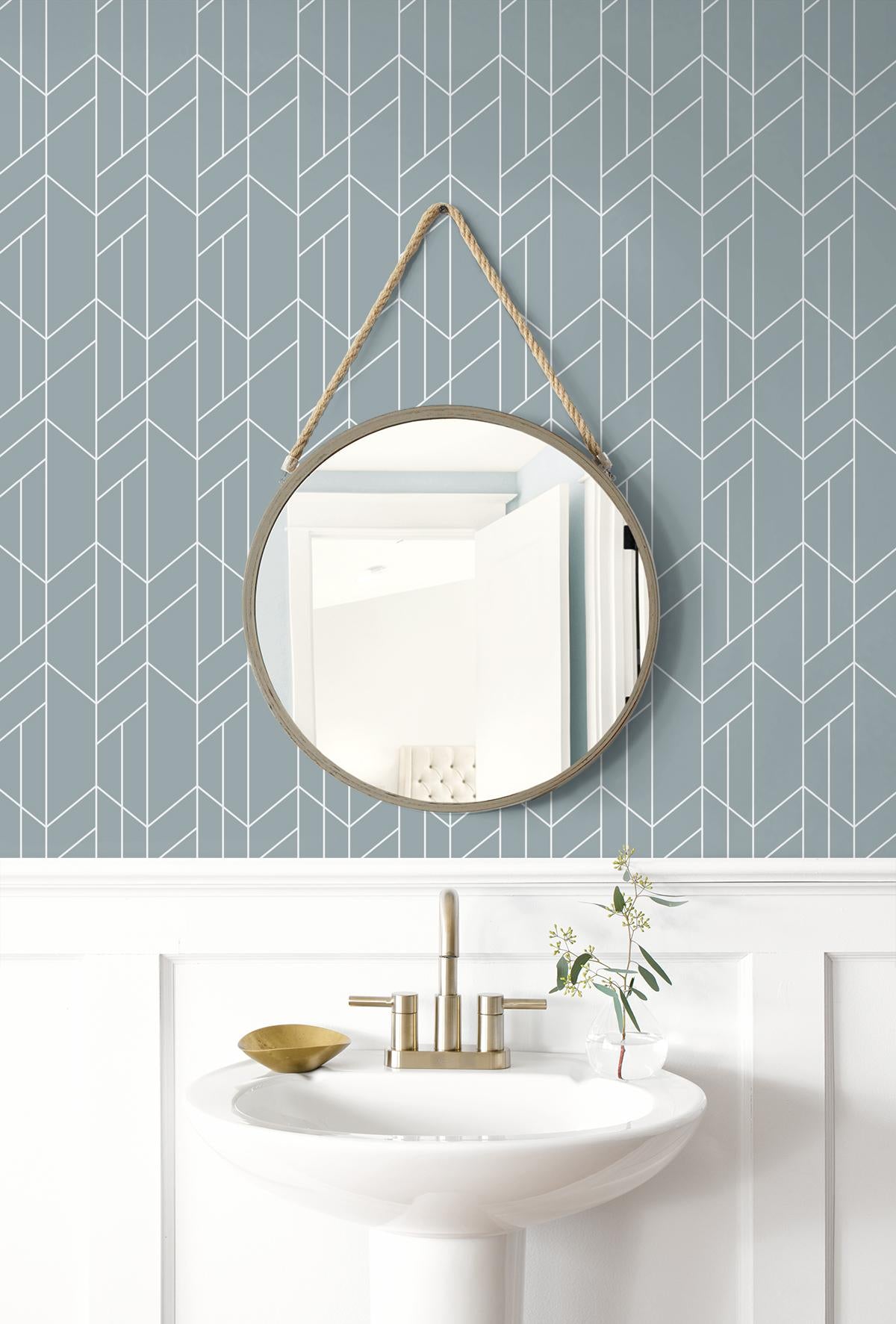 Seabrook Geometry Light Blue Wallpaper
