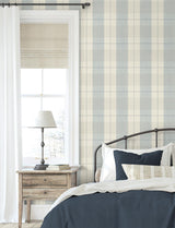 Seabrook Lenox Hill Plaid Blue & Beige Wallpaper