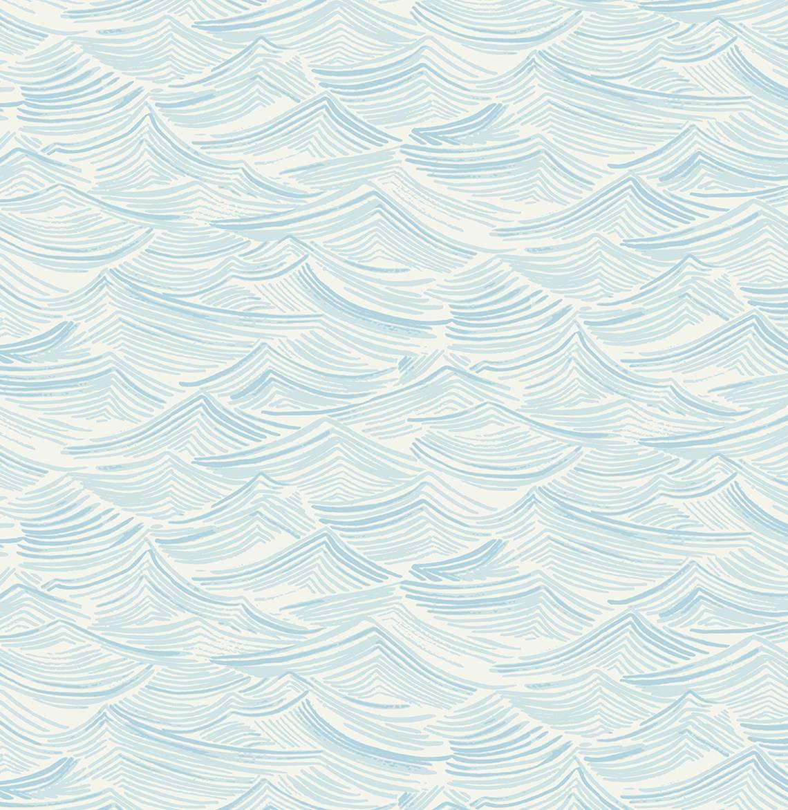 Seabrook Bayside Waves Sky Blue Wallpaper