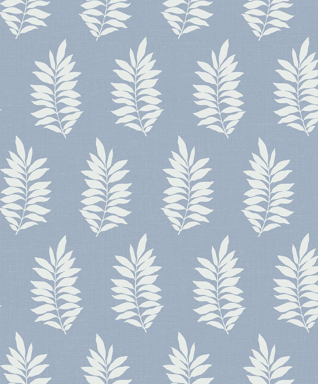 Seabrook Pinnate Leaf Silhouette Blue Mist Wallpaper