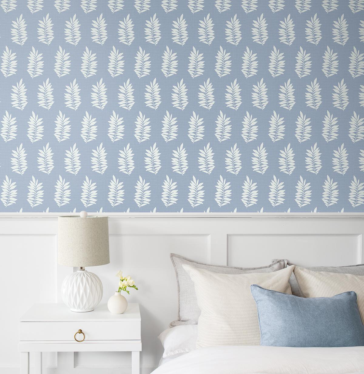 Seabrook Pinnate Leaf Silhouette Blue Mist Wallpaper