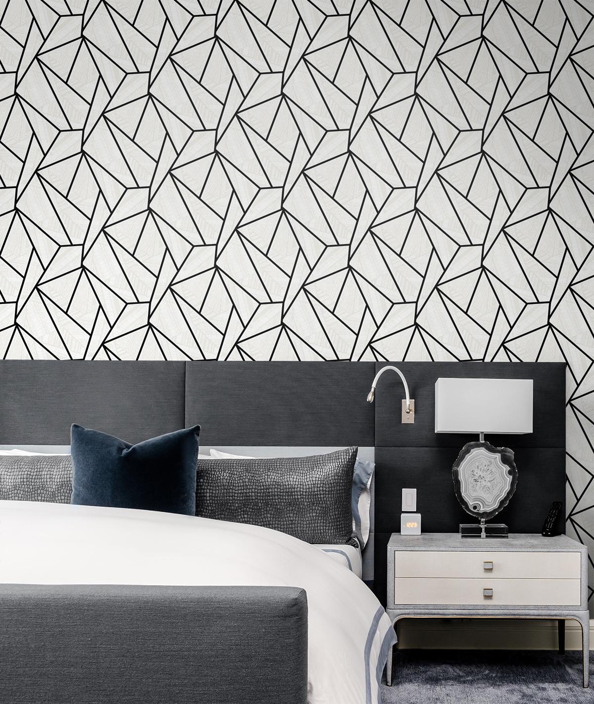 Seabrook Vector Geo Ebony & Morning Fog Wallpaper