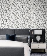 Seabrook Vector Geo Ebony & Morning Fog Wallpaper