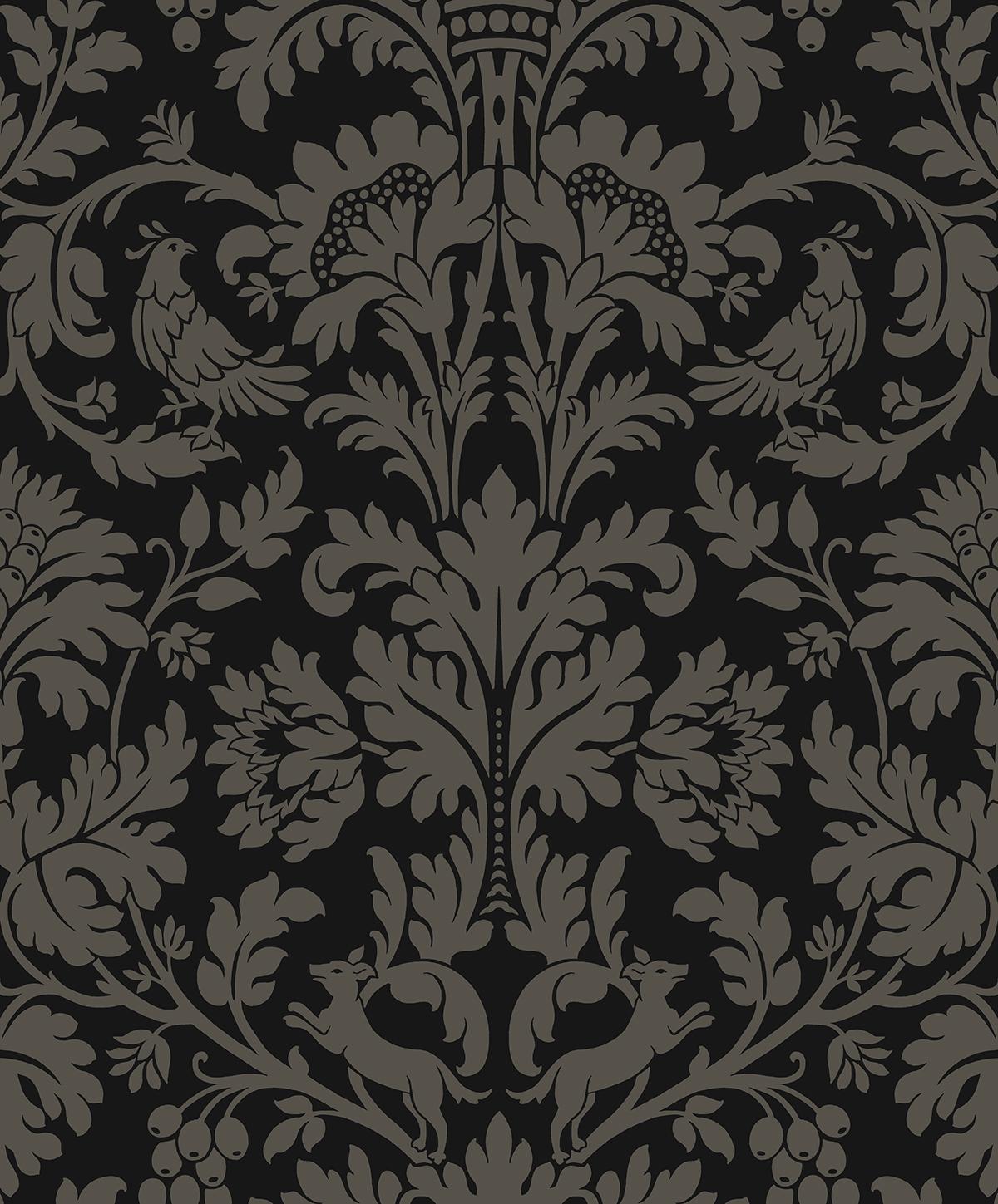 Seabrook Ansel Damask Ebony & Pavestone Wallpaper