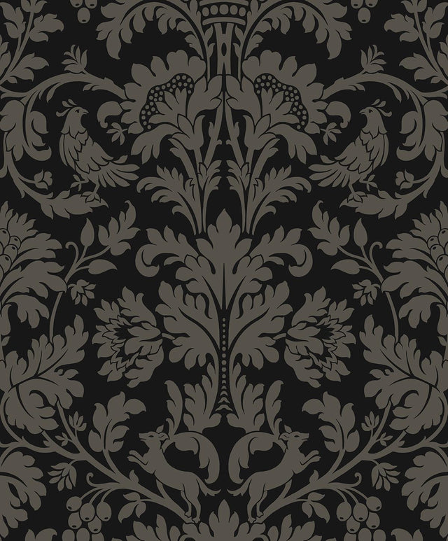 Seabrook Ansel Damask Ebony & Pavestone Wallpaper