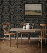 Seabrook Ansel Damask Ebony & Pavestone Wallpaper