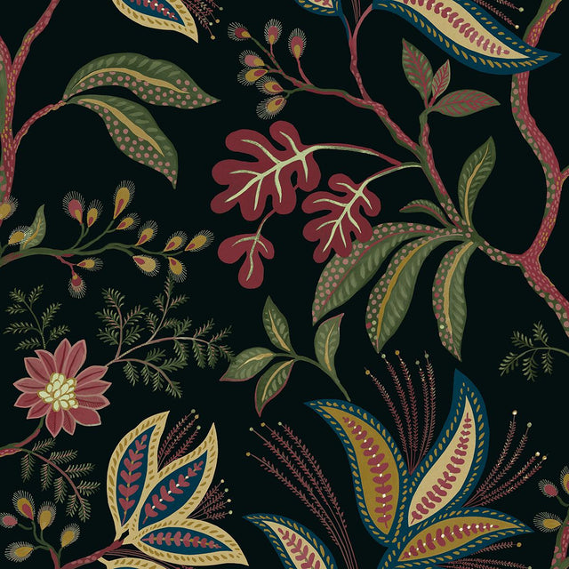 Seabrook Forest Flourish Ebony Wallpaper