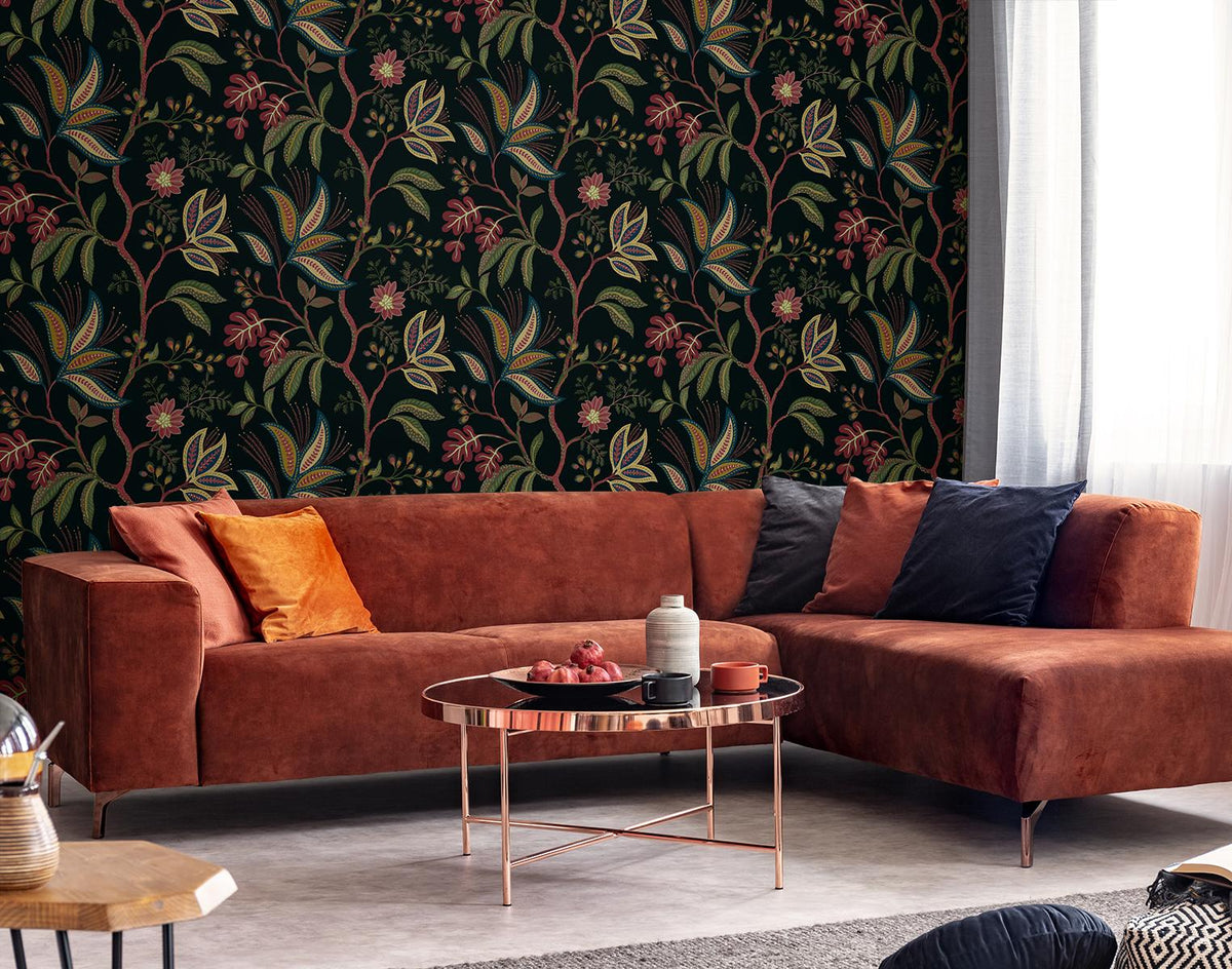 Seabrook Forest Flourish Ebony Wallpaper