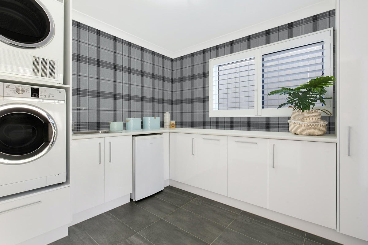 Seabrook Manorvale Plaid Greyscale Wallpaper