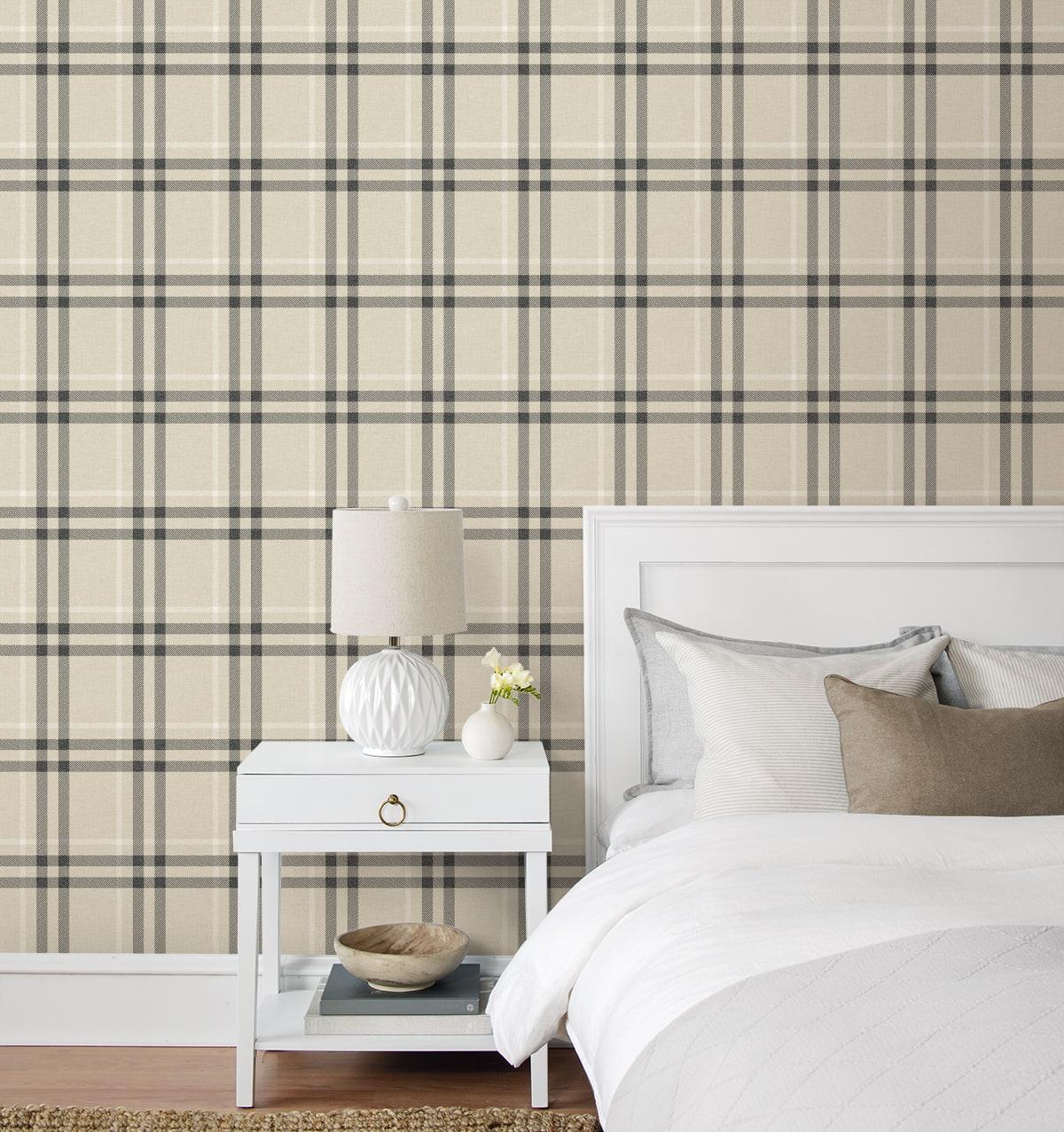 Seabrook Calverlay Plaid Linen & Ebony Wallpaper