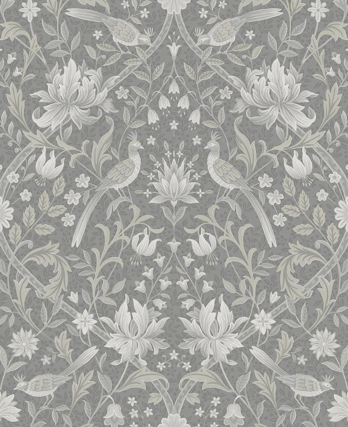 Seabrook Vintage Bird Ogee Grey Wallpaper