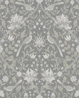 Seabrook Vintage Bird Ogee Grey Wallpaper