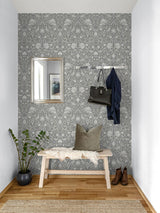 Seabrook Vintage Bird Ogee Grey Wallpaper