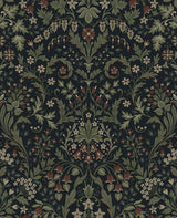 Seabrook Filigree Floral Midnight Blue & Sage Wallpaper