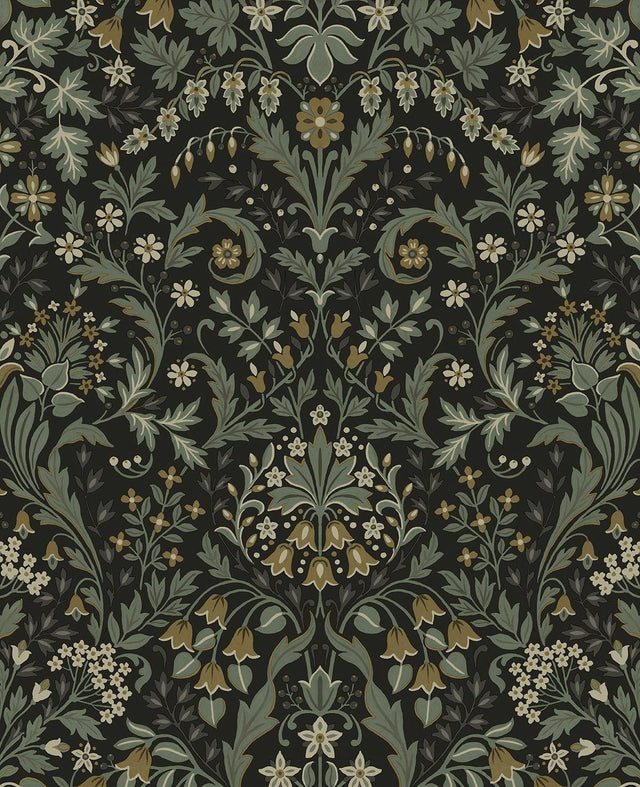 Seabrook Filigree Floral Ebony & Sage Wallpaper