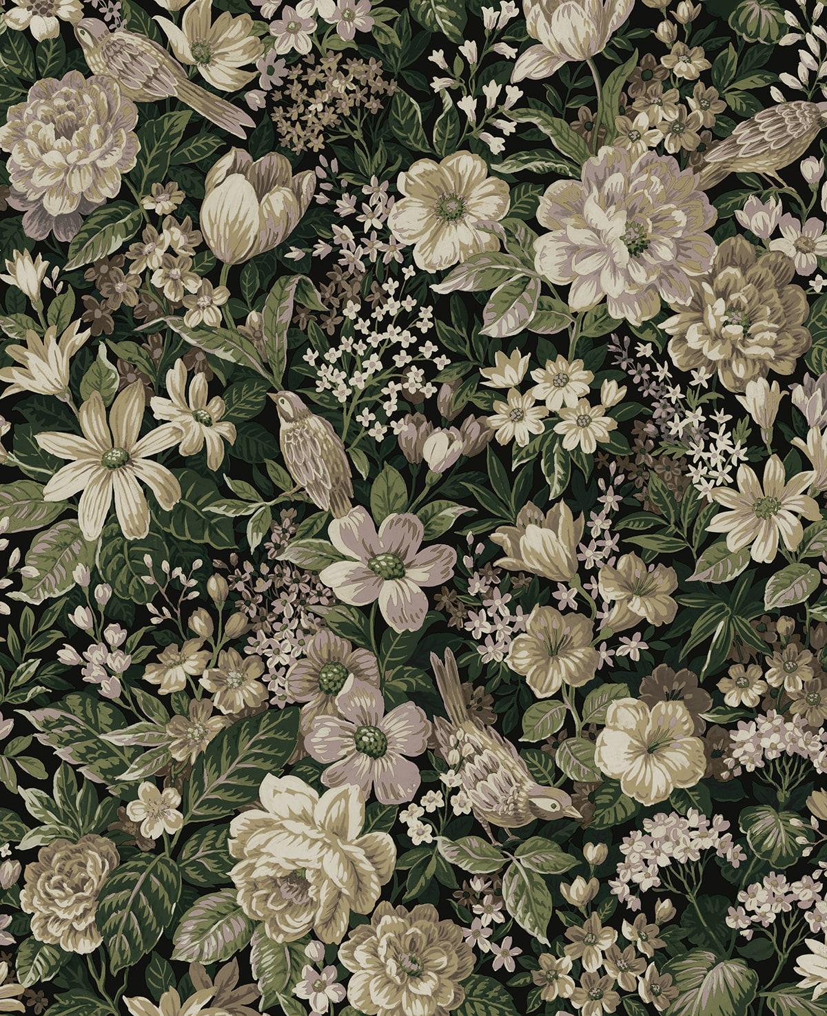 Seabrook Vintage Bird Garden Green & Mauve Wallpaper