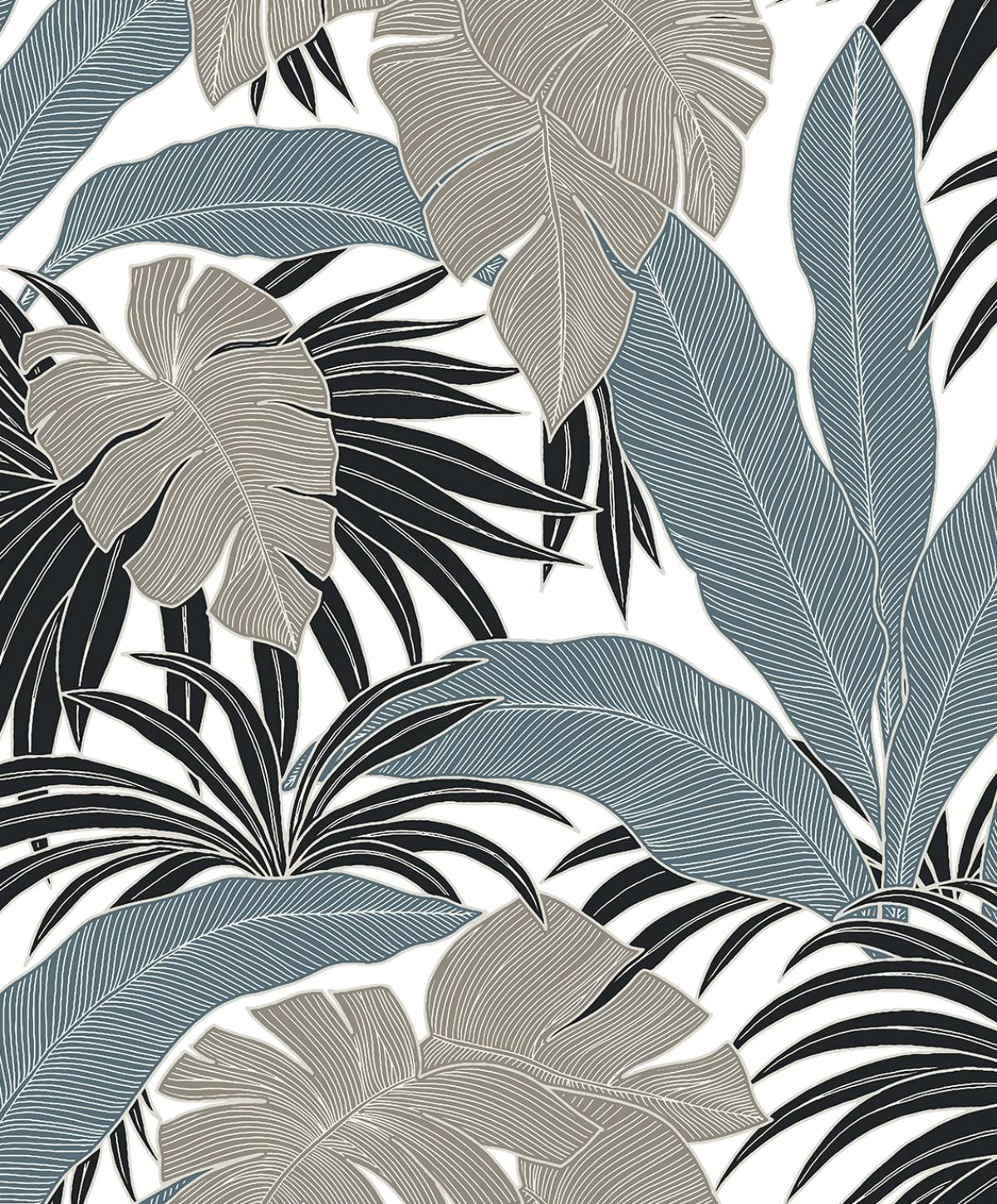 Seabrook Laguna Leaf Bluestone & Grey Wallpaper