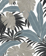 Seabrook Laguna Leaf Bluestone & Grey Wallpaper