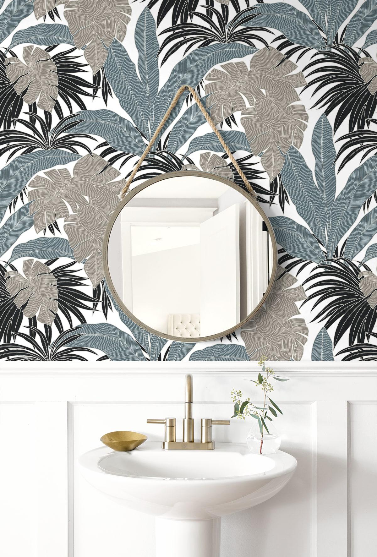 Seabrook Laguna Leaf Bluestone & Grey Wallpaper