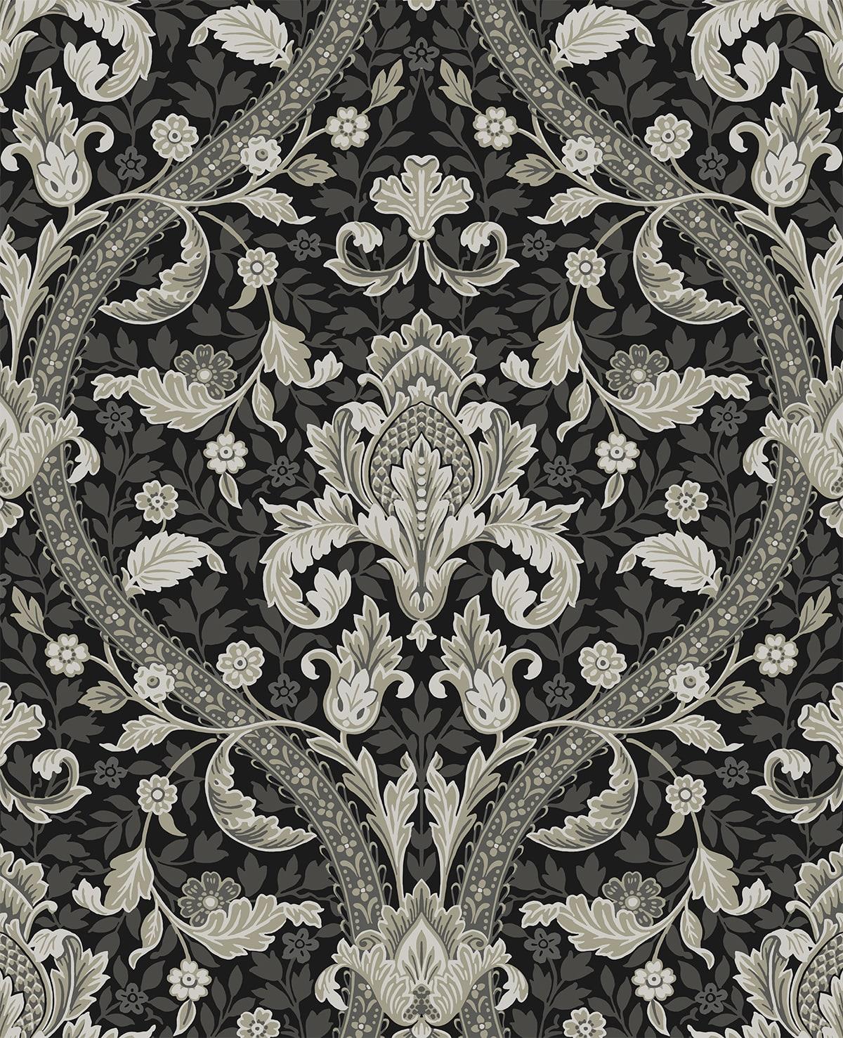 Seabrook Acanthus Ogee Ebony & Cliffside Wallpaper
