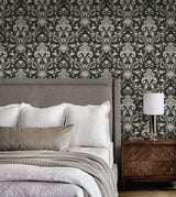 Seabrook Acanthus Ogee Ebony & Cliffside Wallpaper