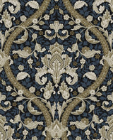 Seabrook Acanthus Ogee Blue & Natural Wallpaper