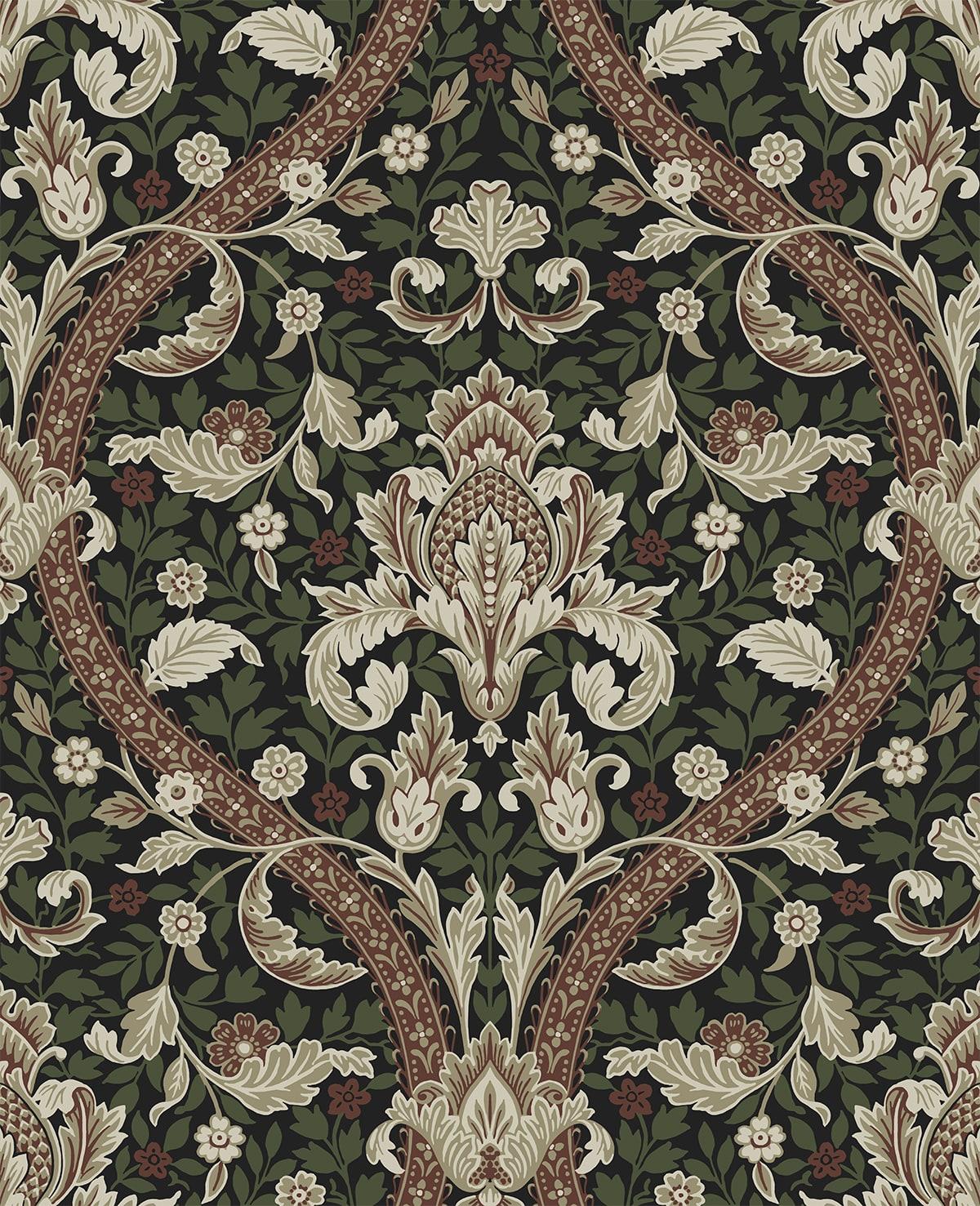 Seabrook Acanthus Ogee Ebony & Clay Wallpaper