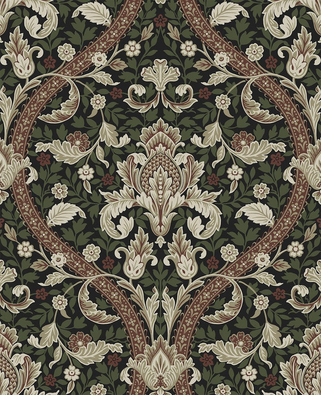 Seabrook Acanthus Ogee Ebony & Clay Wallpaper