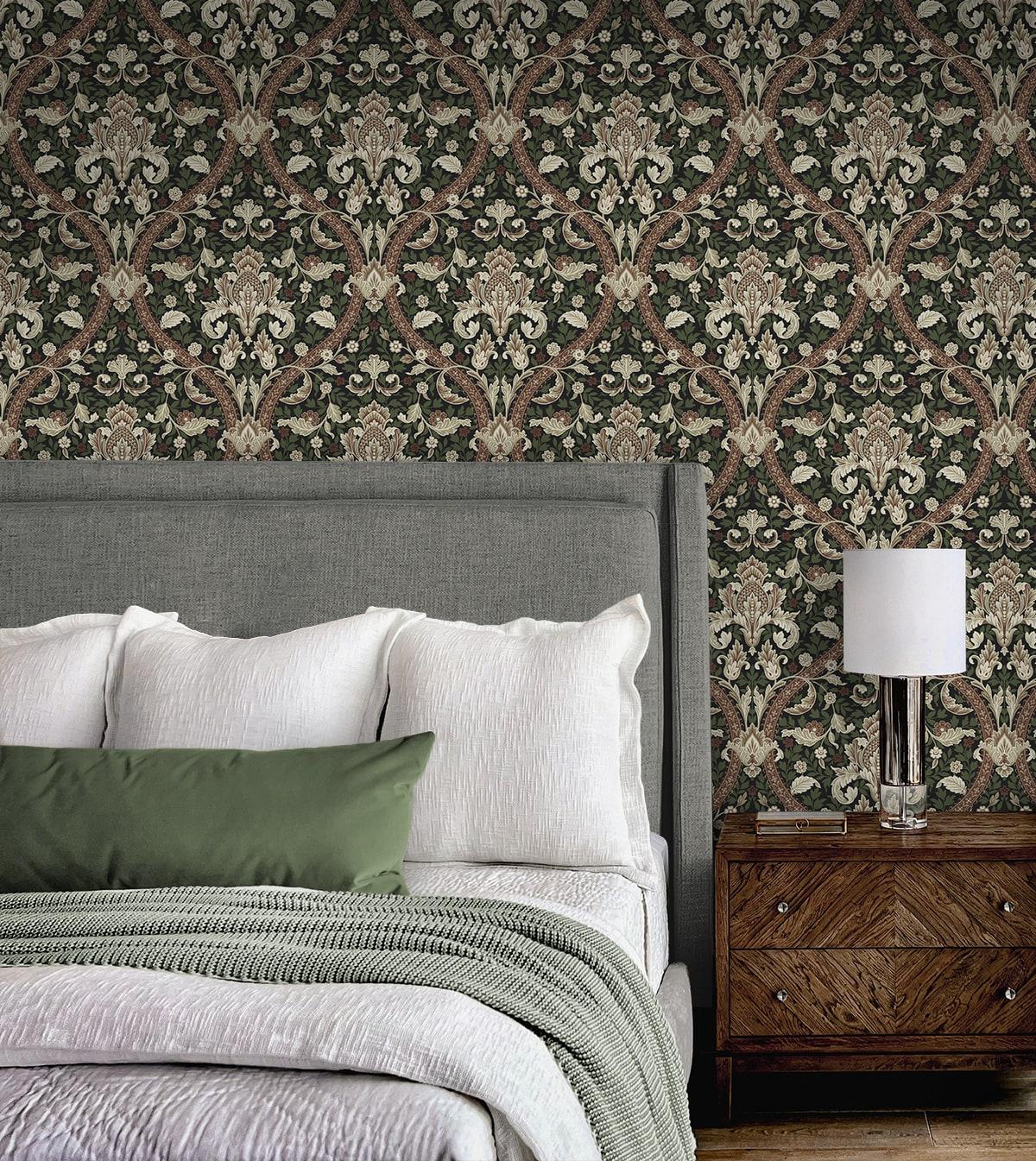 Seabrook Acanthus Ogee Ebony & Clay Wallpaper