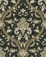 Seabrook Acanthus Ogee Ebony & Green Wallpaper