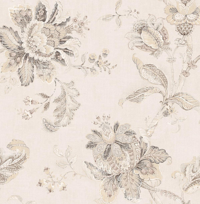 Seabrook Anelda Jacobean Linen & Latte Wallpaper
