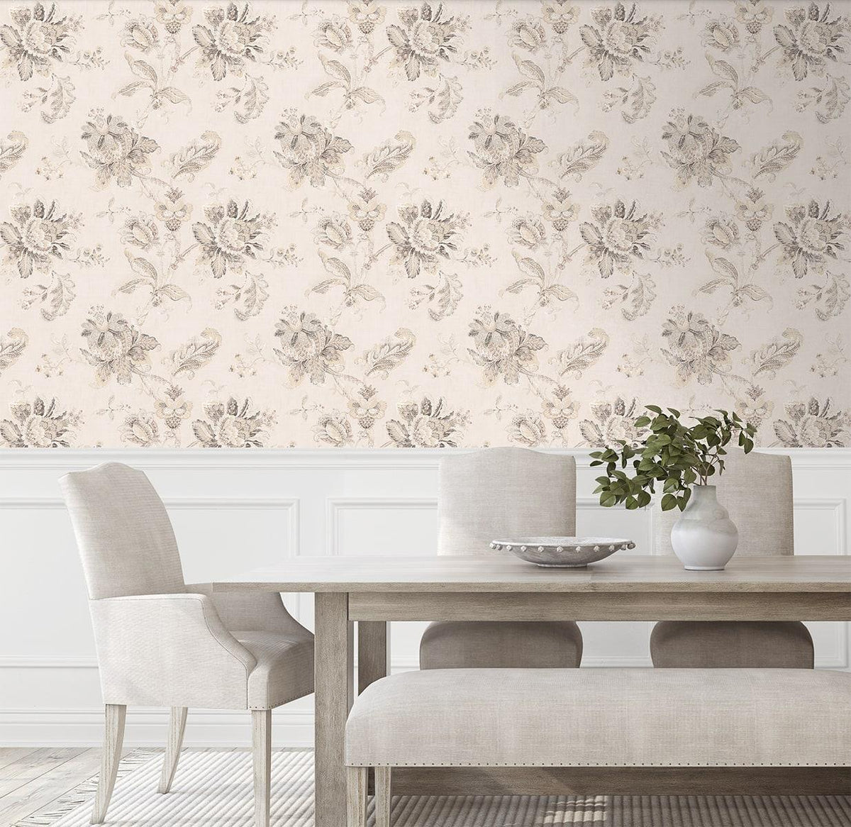 Seabrook Anelda Jacobean Linen & Latte Wallpaper