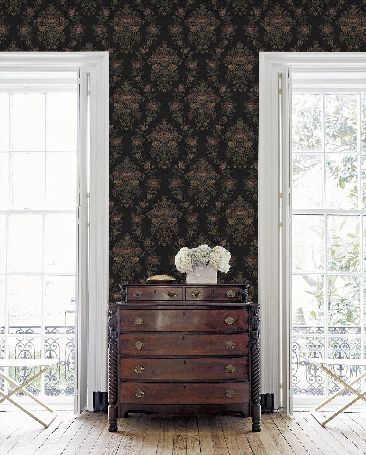 Seabrook Hasset Tapestry Floral Wrought Iron Wallpaper